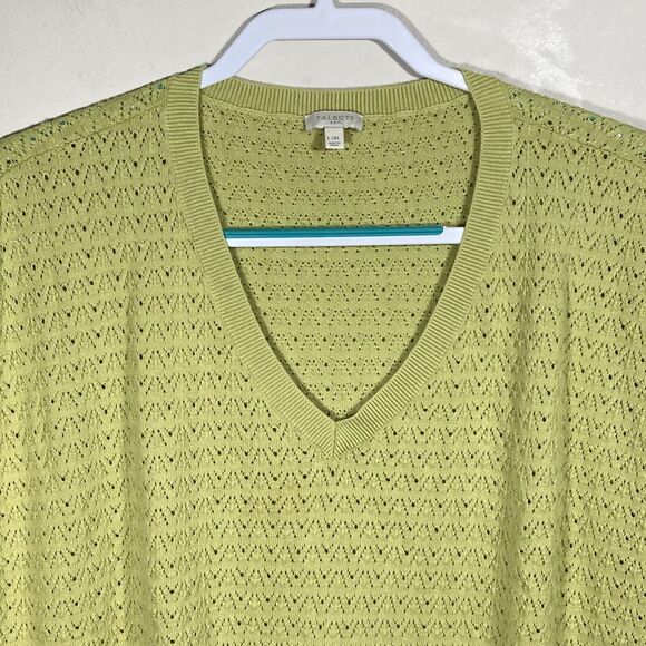 Talbots Sweater Vest Womens L/XL Chartreuse Green Sleeveless Pullover Open Knit - Picture 4 of 9